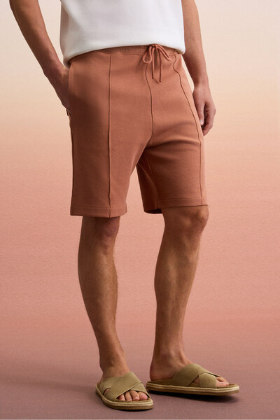 Matsen Men's Relaxed Brick Color Shorts with Elastic Waistband Side and Back Pockets