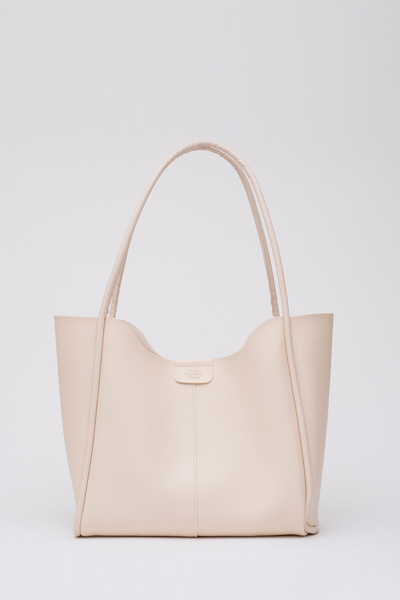 Cream Shk76 Large Size Women's Hand and Shoulder Bag with Snap Fastener Strap Faux Leather Makeup Bag