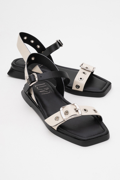 MOZES Black-Beige Genuine Leather Women's Sandals