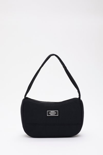 Black U11 Canvas Fabric, Single Compartment with Zipper, Baguette Model Hand, Arm and Shoulder Bag