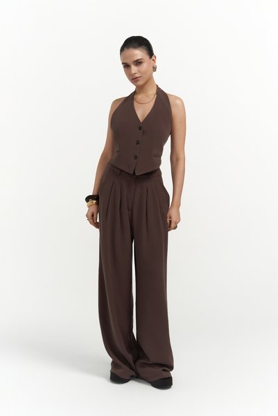 Pailey Backless Brown Vest Pants Set