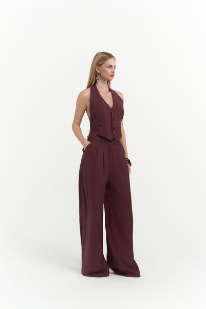 Pailey Backless Burgundy Vest Trousers Set
