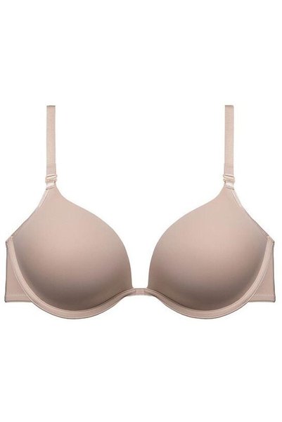 2187 Plain Fabric, Support Padded, Low-cut Bra - Skin
