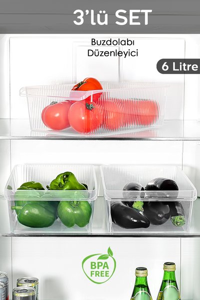 3-Piece In-Cabinet Refrigerator Organizer - Fruit Vegetable Storage Container Fridge Organizer Basket 6 Liters