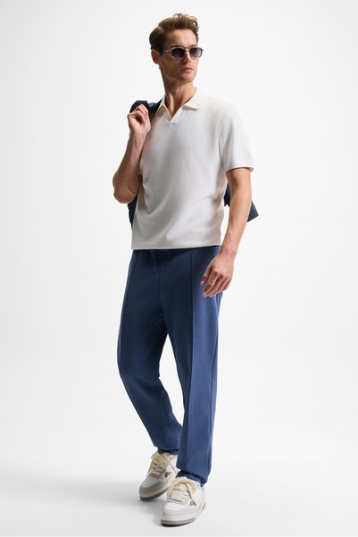 Bogarde men's elastic waist drawstring side pockets ribbed front relaxed fit indigo sweatpants