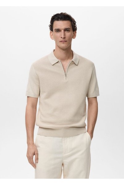 Openwork Cotton Knitwear Polo Shirt