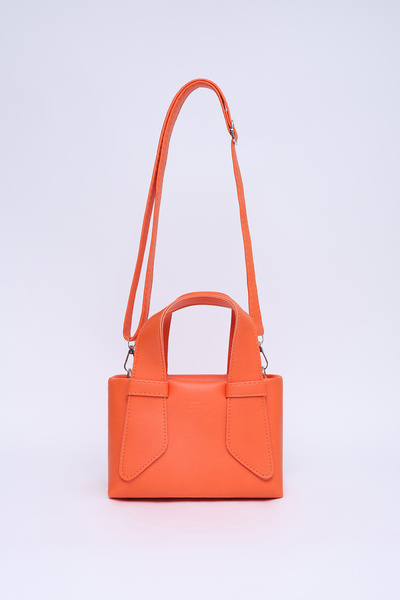 Orange Shk60 Faux Leather, Single Compartment, Zippered, Adjustable Strap, Hand, Arm and Shoulder Bag
