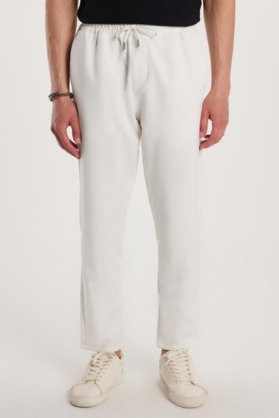 Men's Regular Fit Elastic Waist Lace-Up Jogger White Pants Relaxed Fit Side Pockets
