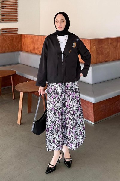 Floral Detailed Embroidery Embroidered Double Suit Purple