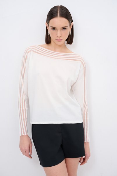 Long Sleeve Tulle Detailed Knitwear Sweater