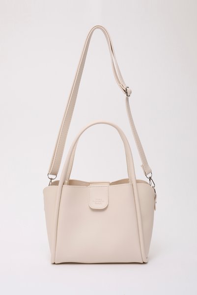 Cream Shk190 Faux Leather Snap Hand, Arm and Shoulder Bag with Removable Makeup Bag