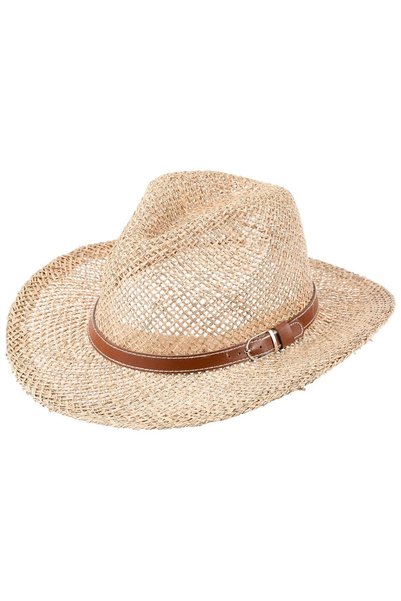 Men's Belt Detailed Wide Brim Straw Hat Y25750-07 Mink