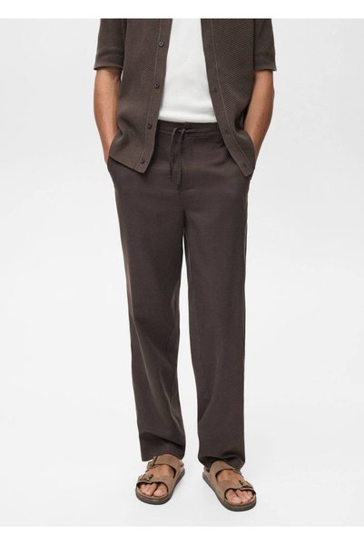 Straight Cut Trousers with Lace-Up