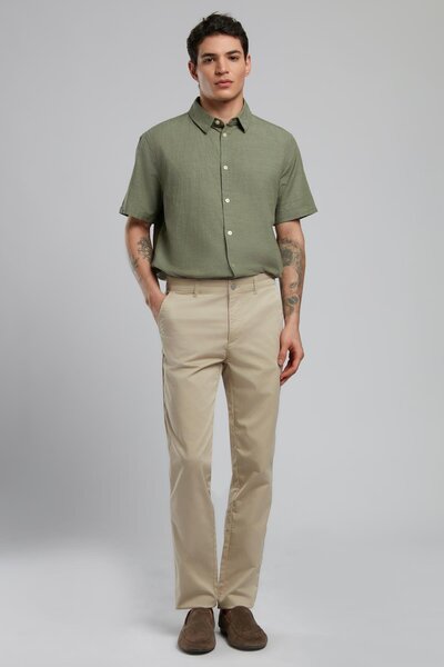 New chino 2 regular waist slim fit straight leg beige men's trousers