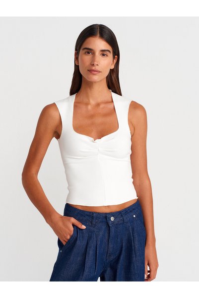 31703 Shirring Detailed Top-Ecru