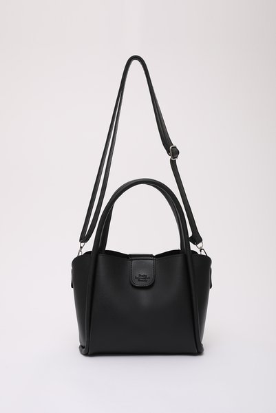 Black Shk190 Faux Leather Snap Closure Hand, Arm and Shoulder Bag with Removable Makeup Bag