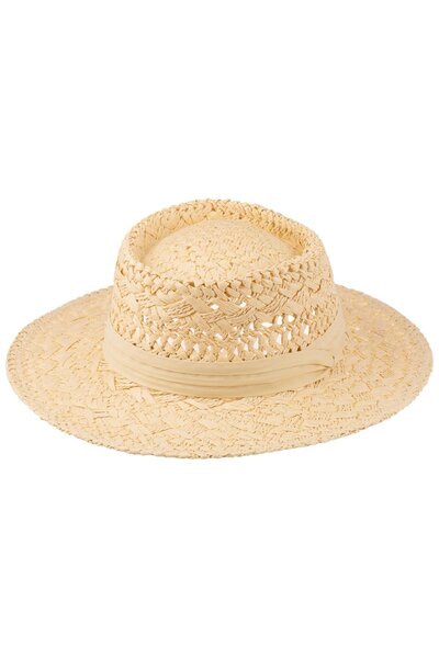 Men's Straw Fedora Hat with Tape Detail Y24750-01 Cream