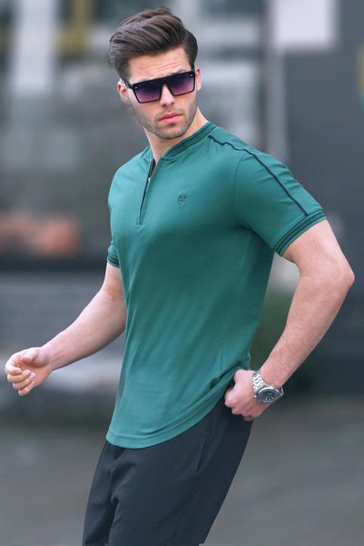 Dark Green Polo Neck Men's T-Shirt 9281