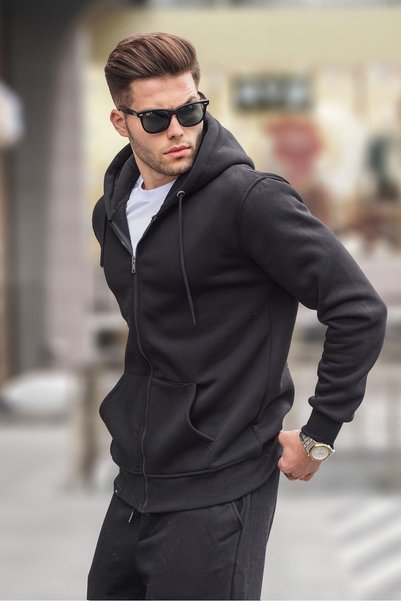 Black Hooded Regular Fit Men's Sweatshirt 6033