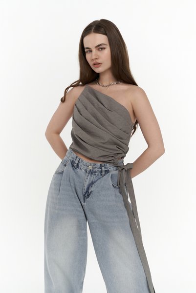 Calista Tie-Up Gray Crop