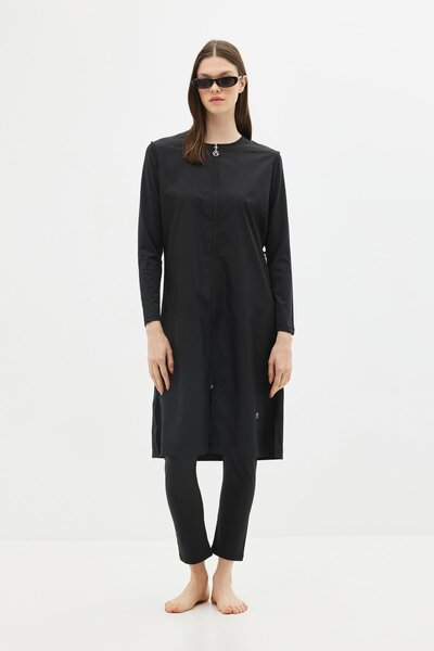 Long Full Coverage Modest Swimsuit C13075 Black