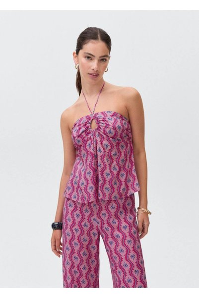 Patterned Halter Neck Blouse