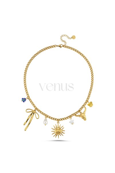 Steel Sun Charm Necklace