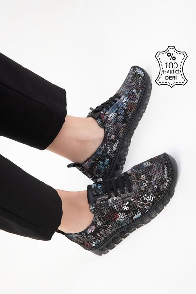 Black Genuine Leather Women's Loafer Shoes 20558