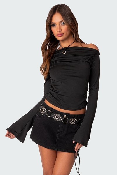 Black Boat Neck Women's Bodysuit MG2040