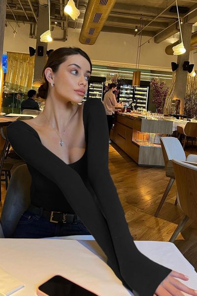 Black Boat Neck Women's Bodysuit Mg1840