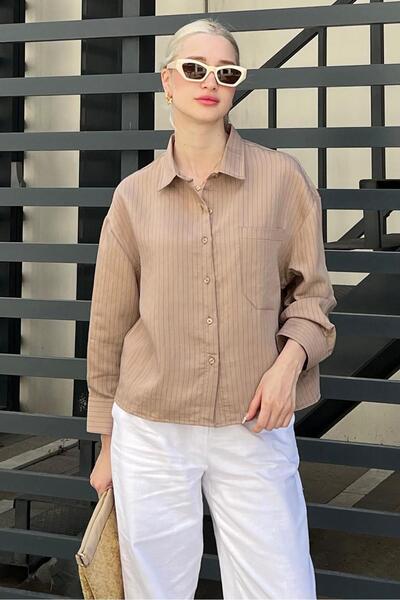 Camel Striped Oversize Women's Shirt Mg2093