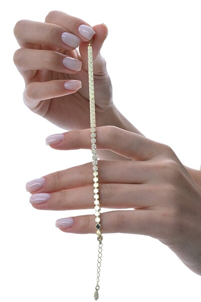 Silver Gold Gilded Zircon Stone Modern Look Flower Chain Bracelet Sgtl12850Gold