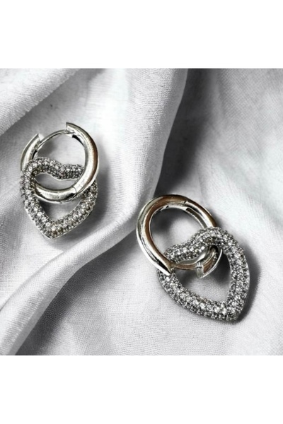 Women's Silver 500 Pieces Zircon Stone Heart Earrings