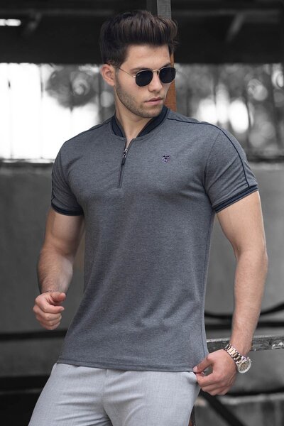 Anthracite Polo Collar Men's T-Shirt 9281