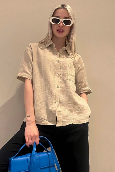 Beige Muslin Fabric Basic Women's Shirt Mg1784