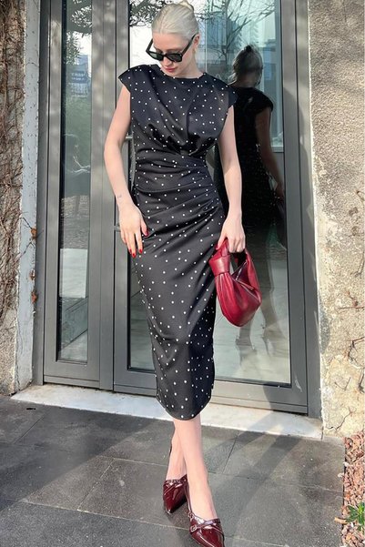 Black Polka Dot Crew Neck Dress Mg2030