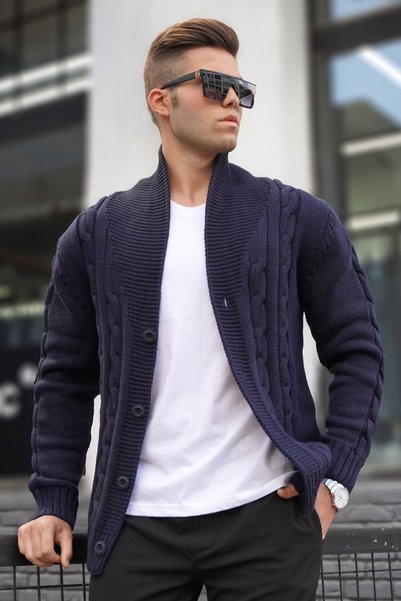 Navy Blue Knitted Cardigan 9053