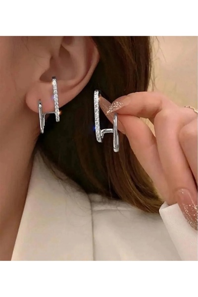 Women's Zircon Stone Embroidered Silver Earrings