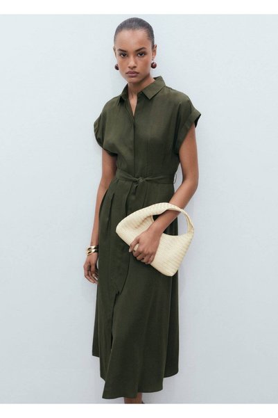 Belted Linen and Lyocell Blend Shirt Dress