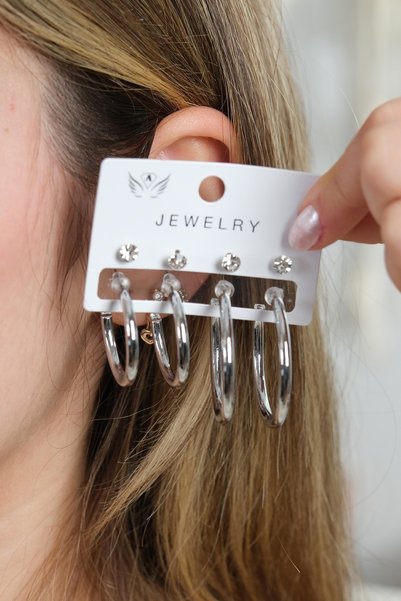 Women's White Color Fade-Resistant Multi Hoop Earrings Set