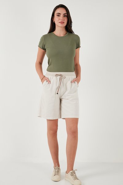 Cotton Relaxed Fit High Waist Pocket Mini Shorts Shorts 668Yp5384