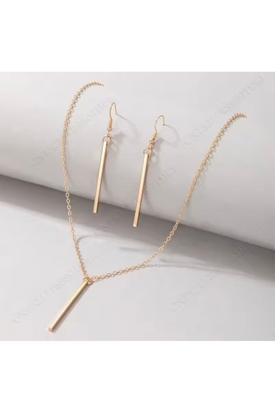 Women's Gold Prism Stick Dangle Necklace/Earrings Set