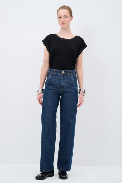 Wide Leg Denim Trousers with Pockets