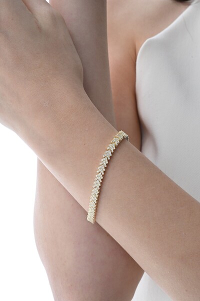 Silver Gold Gilded Zircon Stone Modern Look V Model Star Trek Bracelet Sgtl12855Gold