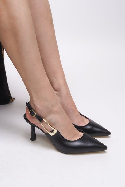 Fharaera Women's Pointed Toe Heeled Shoes 00128302   Black Skin