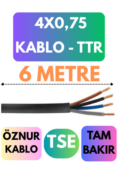 Öznur 4X0,75 TTR кабел со опции за метар (црна) 6 МЕТРИ