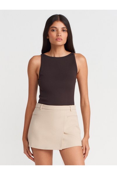 21048 Halter Neck Top-Dark Brown