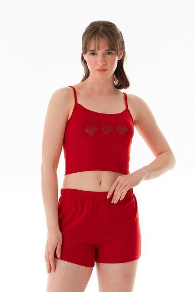Heart Printed Strappy Shorts Set