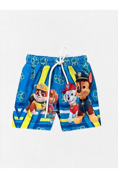 Машки шорцеви за капење со дезен на Paw Patrol од брзосушечка ткаенина со врвки