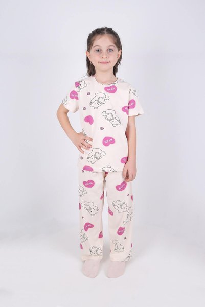 Girl's Cotton Heart Patterned Pajama Set